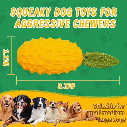 Squeaky Dog Chew Toys, Strong Tough Dog Toy with Natural Rubber, Teething Chew Toys for Small Medium Large Breeds, Kiwano Horned Cucumber Shape